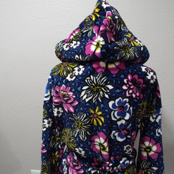 Vera Bradley Plush Blue Floral & Leopard Robe with Pockets / Hood L/XL - Picture 7 of 12